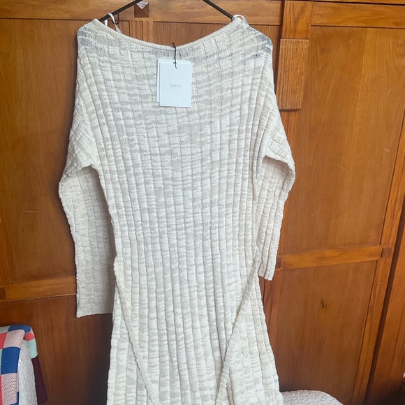 DISSH Cream Knit Maxi Dress. NWT. All Cotton. Left Side Slit. Fits as US8 - Picture 8 of 10